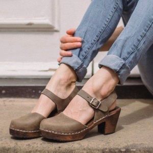 Highwood Lotta from Stockholm Taupe Clogs in Oiled Nubuck on Brown Base